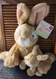 Russ Berrie Apricot Bunny Rabbits Plush Stuffed Animals Mommy Baby Easter
