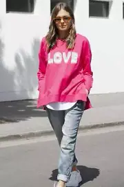 Betty Basics Poppy Sweater in Fuchsia with Love Print