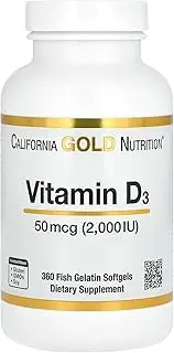 California Gold Nutrition Vitamin D3 50 mcg 2000 IU 360 Fish Gelatin Softgels