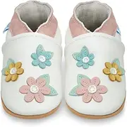 [Juicy Bumbles] First Walking Shoes Girls Boys Crawling Shoes Baby Leather with Suede Soles - 0-6 Months to 2-3 Years, Spring Blossoms, 6-12 Monate