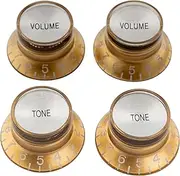 Musiclily Pro Left Handed Inch Size Fine 24-Spline Top Hat Bell Knobs Tone Volume Control Knobs for USA LP SG Style Electric Guitar, Gold with Silver Reflector (Set of 2T2V)