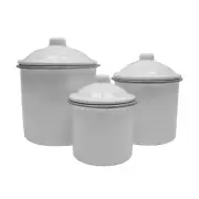 Kitchen Grey Rim Enamelware Canister Set 3 Countertop Food Storage Vintage Decor