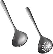 1Set Long Handle Soup Ladle Colander Set Retro Korean Style Cooking Spoon for Hot Pot and Practical Kitchen Utensil Present for Friends and Family