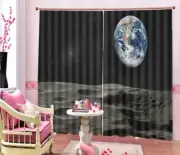 Earth Is Seen On Moon 3D Curtain Blockout Photo Printing Curtains Drape Fabric