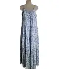 House of Harlow & Revolve Janae Blue Floral Tiered Maxi Dress Summer Boho Sz S