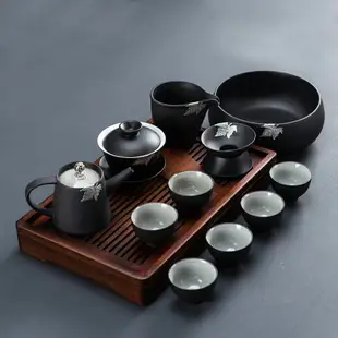 黑陶茶壺茶具套裝家用辦公整套功夫茶具陶瓷創意茶道茶盤蓋碗茶杯