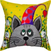 Tapestry Pillow Cover DIY kit "Funny cat" Needlepoint kit Printed canvas