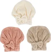 PENIKOKO 3pcs Women's Hair Drying Towel Wrap Coral Fleece Shower Cap Quick Dry Hair Towel Bow for Home Travel