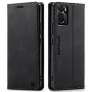 SupRShield For Oppo A76 Case RFID Blocking Retro Flip Premium Leather Card Holder Wallet Cover - Black