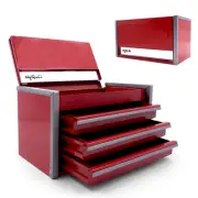 Red Mini Metal Tool Box with 3 Drawers and Top Storage, Portable Tools Storag...
