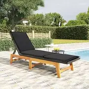 Sun Lounger, Outdoor Sun Lounge Patio Chaise Lounge Reclining Chair Recliner Chair Sun Lounger with Cushion Poly Rattan&Solid Wood Acacia