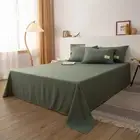 Washed Cotton Flat Bed Sheet Solid Bed Cover Single Double Queen King Bedsheet