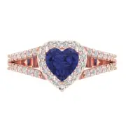 1.75 Heart Halo split shank Tanzanite Stone Promise Wedding Ring 14k Rose Gold