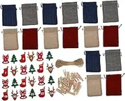 HOLIDYOYO 1 Set Day Xmas Countdown present Bag Creative Advent Calendar for Candy DIY Christmas Storage with Clips Rope Festive Burlap Decoration