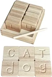 Preschool Learning Letter Tracing | Montessori Wooden Alphabet Tracing | ABC Flash Cards | Double Sided Uppercase and Lowercase | Includes Storage Box and Stylus Pen | Set of 26 Pieces