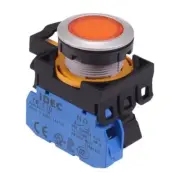 IDEC CW Series Amber 24V illuminated Maintained Flush Push Button Switch 1NO