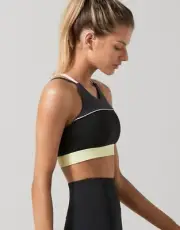 Womens Brand New Lilybod Kodie Sports Bra Size S Black, Slate & Lemon Crop Top