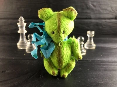 Green artist teddy bear ooak Soft Stuffed animal Jointed toy, Christmas gift