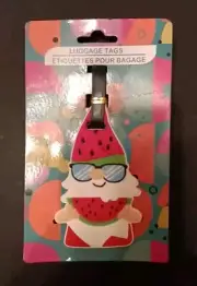 LUGGAGE TAG Gnome Santa Eating Watermelon Scratch Across Watermelon Hat