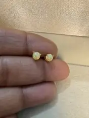 18K Yellow Gold Opal Earrings - Opal Stud Earrings - 18K Gold Opal Earrings