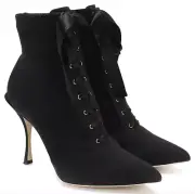 NIB Dolce & Gabbana Lori Black Stretch Jersey Bow Ankle Boots Sz 37.5 7.5 $1390