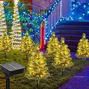 Costway 6-Pack Pre-Lit Artificial Christmas Tree, 45 CM Solar Powered Mini Xmas Trees w/ 120 Warm White LED Lights, 8 Modes, Waterproof Outdoor Holiday Trees, Pathway Yard Porch Lawn Grave Decoration