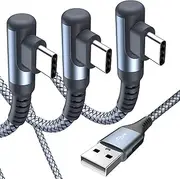 [sweguard] USB Type C Charger Cable Right Angle [3-Pack,3M+2M+1M] iPhone 16 Charger Braided Cord for iPhone 15 16 Pro Max Plus Samsung Galaxy S25 S24 S23 S22 S21 S20 S10 S9 S8 Note 20 Flip Pixel LG Moto