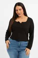 Black Button Down Top Long Sleeve Scoop Neck