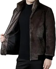 [Qolkmuiy-GJ] Mens Winter Imitation Fur Coat Full Zip Fuzzy Polar Fleece Jacket Stand Collar Warm Jackets Fit Cozy Fluffy Coat