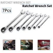 7Pcs 8-19mm Mix Metric Flexible Head Ratcheting Wrench Combination Spanner Tool