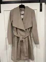 COLE HAAN Wool Blend Single Breasted Belted Trench Wrap Coat Size 8