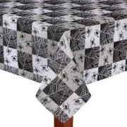 Black Checkered Spider Web Tablecloth 52x70 Oblong Fabric Jacquard Halloween