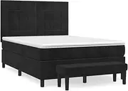Generic Box Spring Bed with Mattress Black 137x187 cm Double Size Velvet,3283503