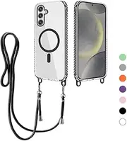 [FERLAN] Mobile Phone Chain Case for Samsung Galaxy S24 Plus with Strap, Magnetic Transparent Mobile Phone Case Compatible with MagSafe, Necklace Case with Strap, Mobile Phone Case for Hanging, Case