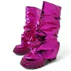 Metallic Pink Pullover Ruched Mid Calf Lug Boots