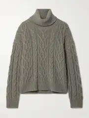 [Nili Lotan] Nili Lotan - Gigi Cable-knit Cashmere Turtleneck Sweater - Gray - large large Gray