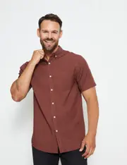 RIVERS - Mens - Tops - Summer - Casual Shirt - Brown Cotton - Short Sleeve - Relaxed Fit - Length Regular - Chocolate - Office Wear - Work Clothes