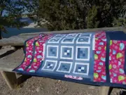 Denim Quilt Quirky Bird Patchwork Crumb Quilt w Cute Bird Fleece Back 43" x 64"