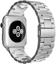 [Simpeak] Band Compatible with Apple Watch 45mm 44mm 42mm, Stainless Steel Wirstband Bands Replacement for Apple Watch Series 9 8 7 6 SE 5 4 3 2 1, 42mm/44mm/45mm Black (Silver)