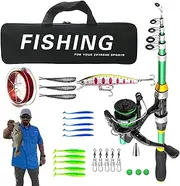 Travel Fishing Gear Kit - Travel Fishing Gear Kit, Folding Rod Survival Fishing Set | Portable Carbon Fiber Fishing Equipment with Hooks, Lures, and Bag for Beginner Adults and Outdoor Use