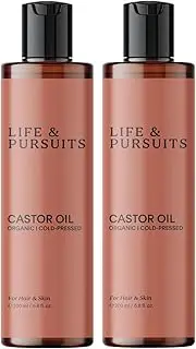 Organic Castor Oil 200 ml (Pack of 2), 100% Pure, Cold-pressed, Hexane Free | Life & Pursuits Castor Oil for Skin, Scalp and Hair (200 ml (Pack of 2))