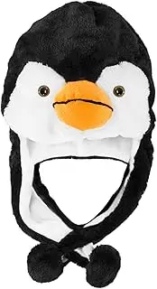 [Super Z Outlet] Penguin Plush Animal Winter Ski Hat Beanie Aviator Style Winter Black/White