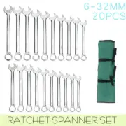 6-32mm Spanner Set Open Box Combination Metric Wrench Open Ring+Roll Pouch 20PCS