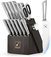 14 PCS Japanese Stainless Steel Kitchen Knife Set with Block, Built-in Sharpener, and Non-Slip Ergonomic Handles - Dishwasher Safe