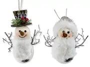 Primitive Birch Snowmen Ornament - Farmhouse Decorations Christmas Holiday