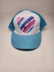Blue Girls Hat/Cap Glitter Brim with TieDye Heart Adjustable Snap Back