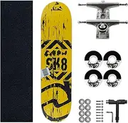 Sports Beginner Skateboard, (SK8 Yellow) 31-inch Seven-Layer Maple Four-Wheel Professional Skateboard Suitable for Young Adults
