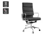 Matt Blatt Eames Premium Replica High Back Soft Pad Office Chair Genuine Leather (Black/Chrome)