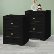 ALFORDSON 2x Bedside Table 2 Drawers Hamptons Nightstand Black