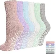 [ZANZER] Non Slip Yoga Pilates Socks for Women Winter Warm Cozy Fuzzy,Plush Slipper Grips Socks Soft Fluffy Hospital Socks with Grips